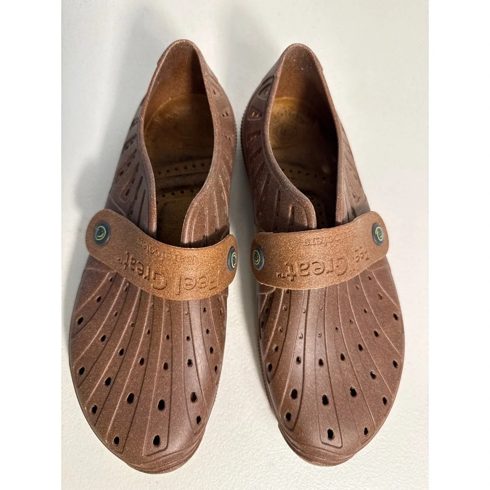 Barefooters Feel Great Brown Perforated Slip On Clogs Shoes Men Size EU 41 US 8